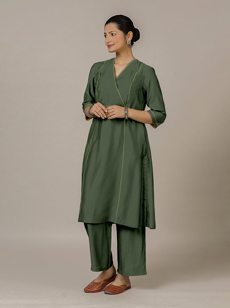 Amal x Rozaana | A Line Kurta in Pine Green with Thread Work | Coords or Only Kurta-Binks