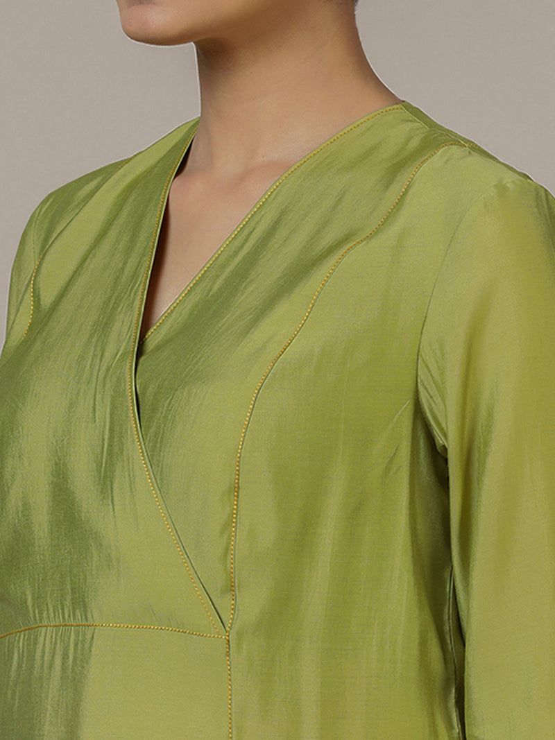Amal x Rozaana | A Line Kurta in Pista Green with Thread Work | Coords or Only Kurta-Binks
