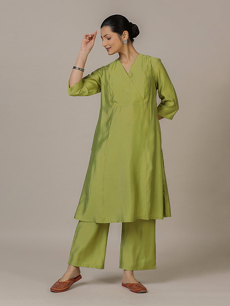 Amal x Rozaana | A Line Kurta in Pista Green with Thread Work | Coords or Only Kurta-Binks
