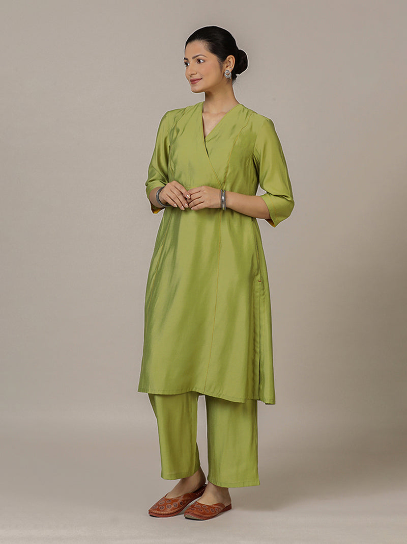 Amal x Rozaana | A Line Kurta in Pista Green with Thread Work | Coords or Only Kurta-Binks