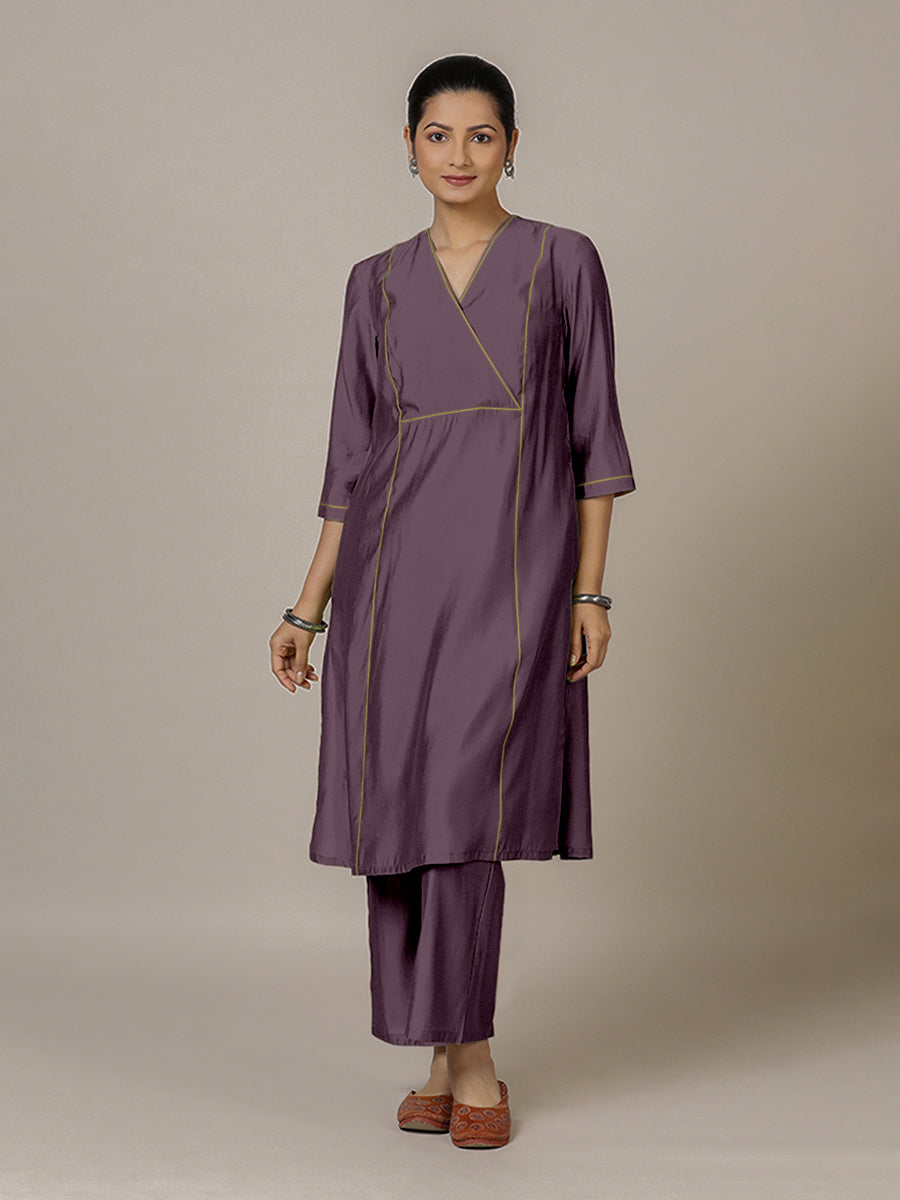 Amal x Rozaana | A Line Kurta in Purple Mauve with Thread Work | Coords or Only Kurta