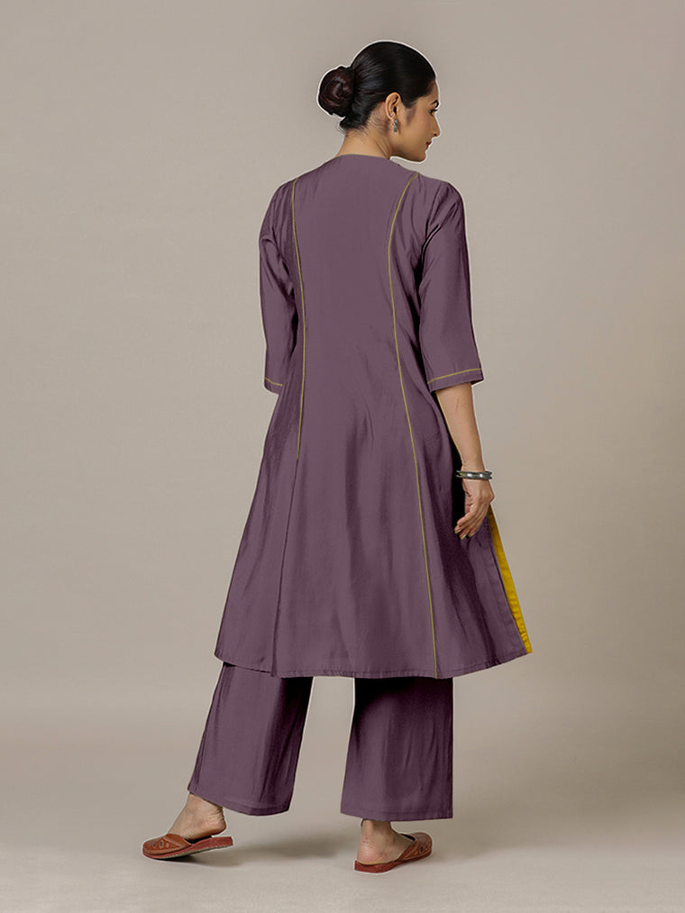 Amal x Rozaana Kurta, in Purple Viscose, featuring three quarter sleeves and overlap v-neckline, made for daily & work (view 2).