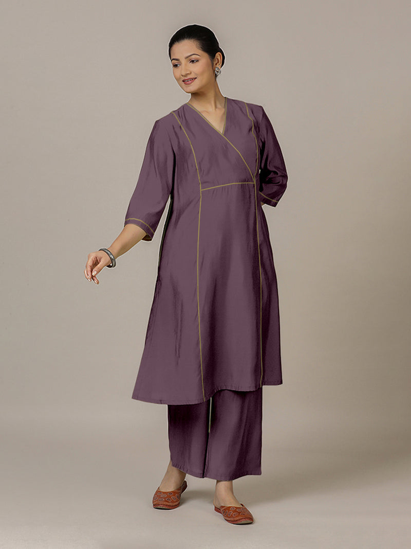 Amal x Rozaana | A Line Kurta in Purple Mauve with Thread Work | Coords or Only Kurta-Binks