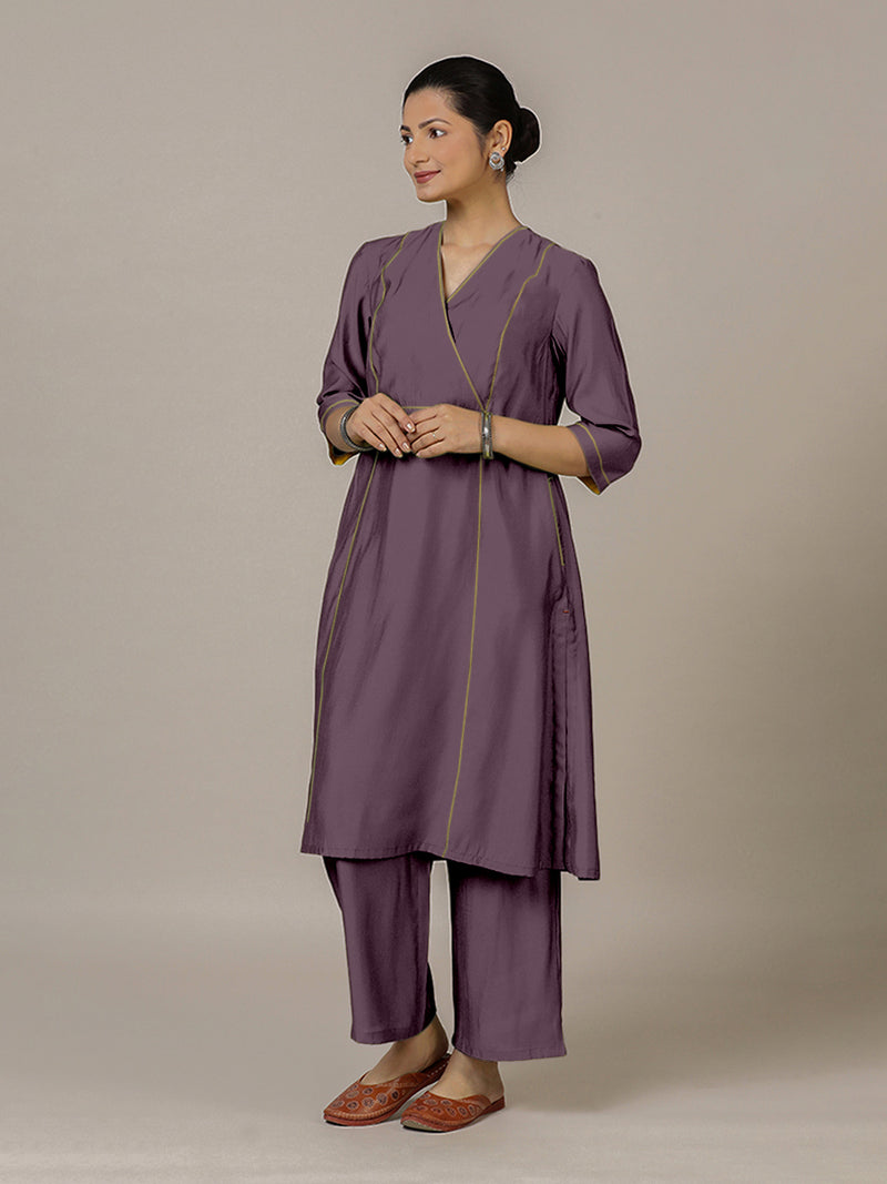 Amal x Rozaana | A Line Kurta in Purple Mauve with Thread Work | Coords or Only Kurta-Binks
