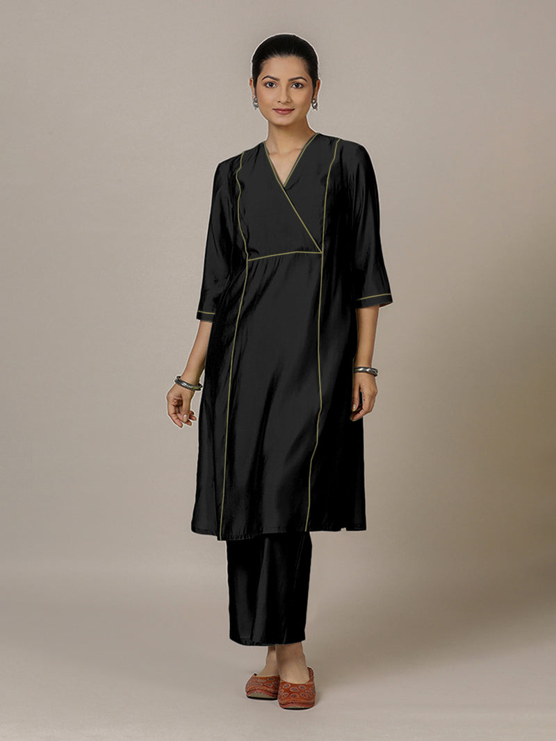 Amal x Rozaana | A Line Kurta in Raven Black with Thread Work | Coords or Only Kurta-Binks