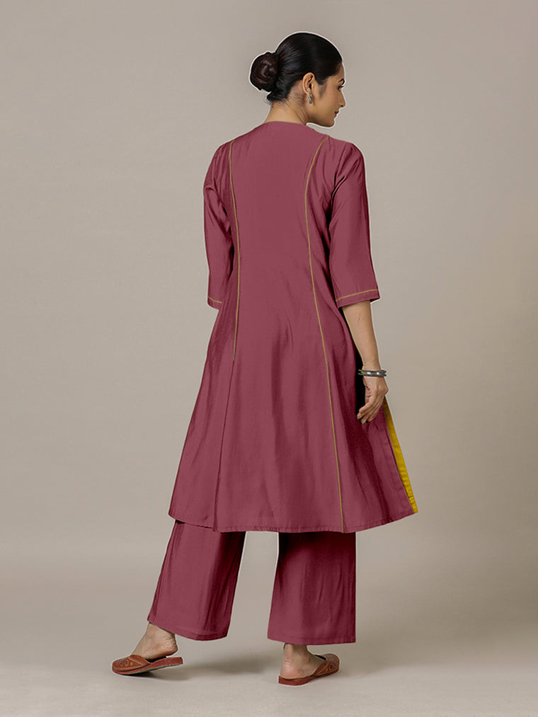 Amal x Rozaana Kurta, in Pink Viscose, featuring three quarter sleeves and overlap v-neckline, made for daily & work (view 2).
