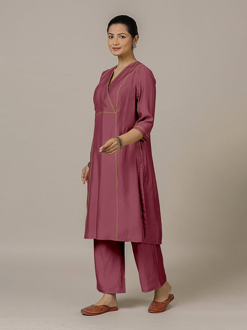 Amal x Rozaana | A Line Kurta in Rose Pink with Thread Work | Coords or Only Kurta-Binks