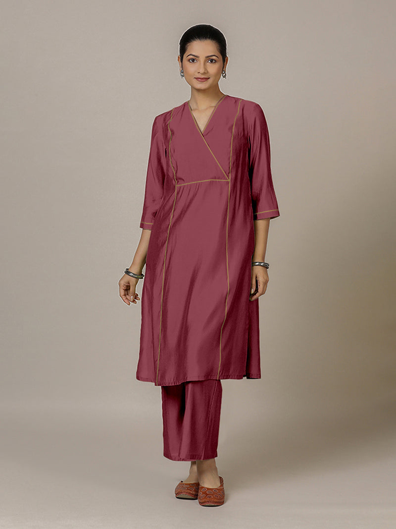 Amal x Rozaana | A Line Kurta in Rose Pink with Thread Work | Coords or Only Kurta-Binks