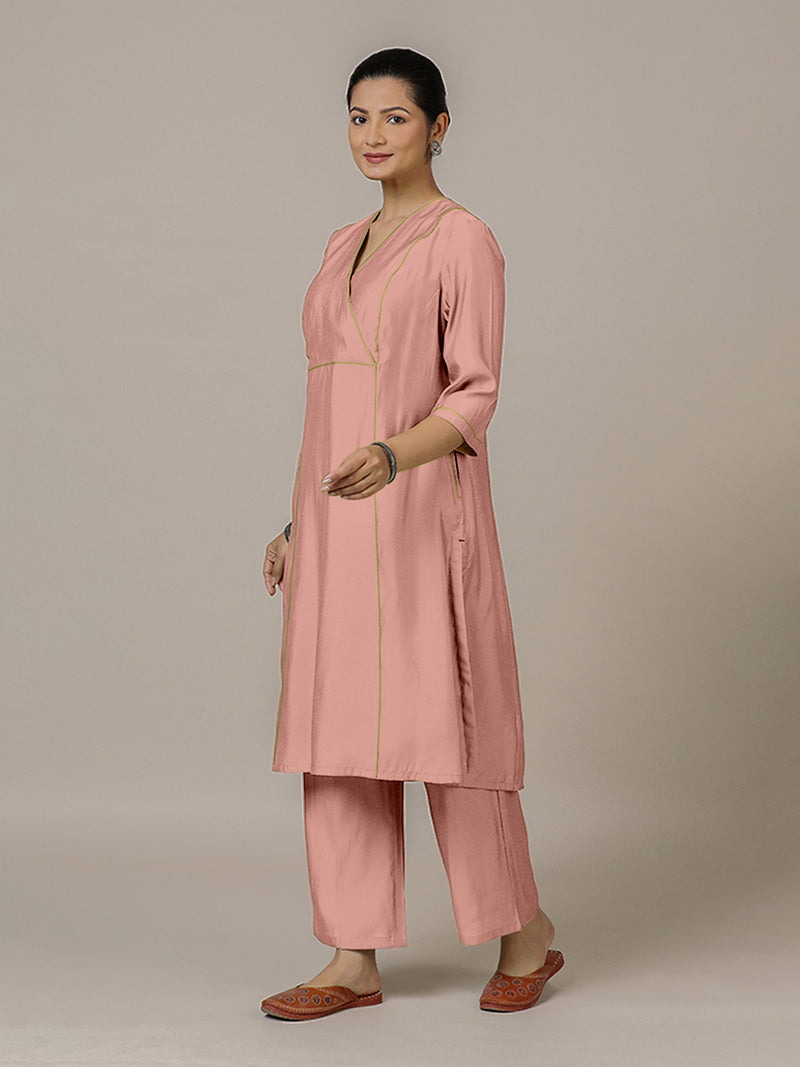 Amal x Rozaana | A Line Kurta in Sea Pink with Thread Work | Coords or Only Kurta-Binks