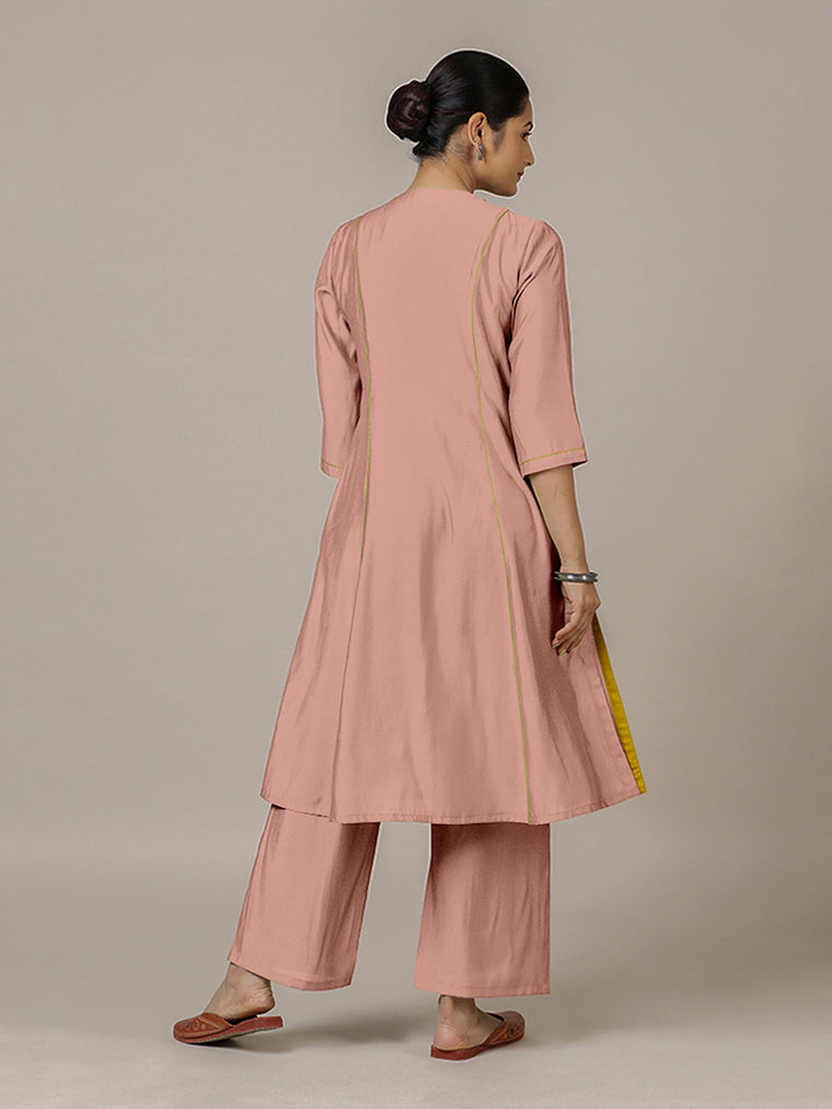 Amal x Rozaana Kurta, in Pink Viscose, featuring three quarter sleeves and overlap v-neckline, made for daily & work (view 2).