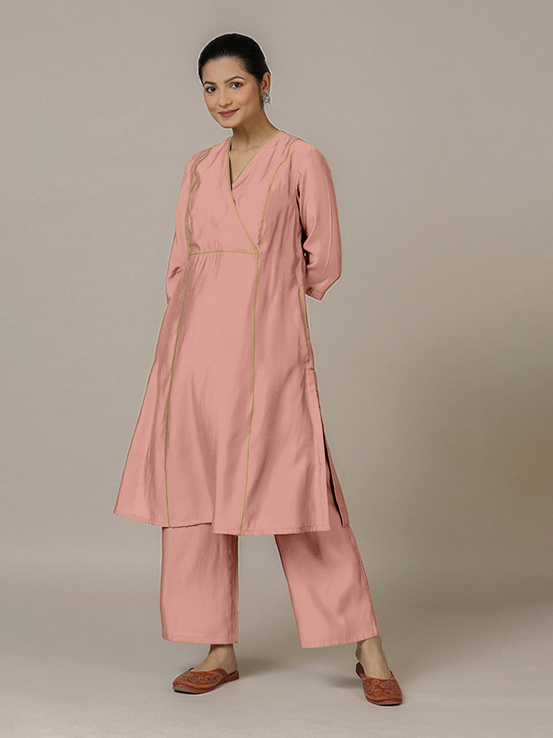Amal x Rozaana | A Line Kurta in Sea Pink with Thread Work | Coords or Only Kurta-Binks