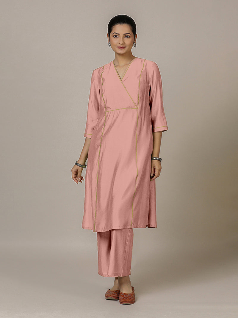 Amal x Rozaana | A Line Kurta in Sea Pink with Thread Work | Coords or Only Kurta-Binks