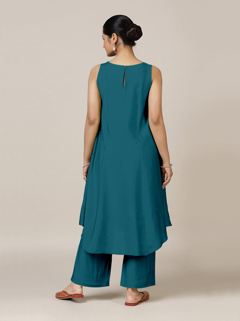 Anoki x Rozaana | A Line Kurta in Crystal Teal with Thread Work | Coords or Only Kurta-Binks