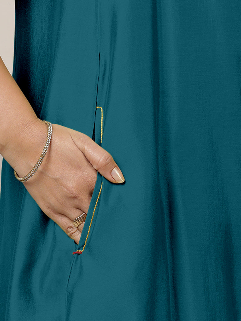 Anoki x Rozaana | A Line Kurta in Crystal Teal with Thread Work | Coords or Only Kurta-Binks