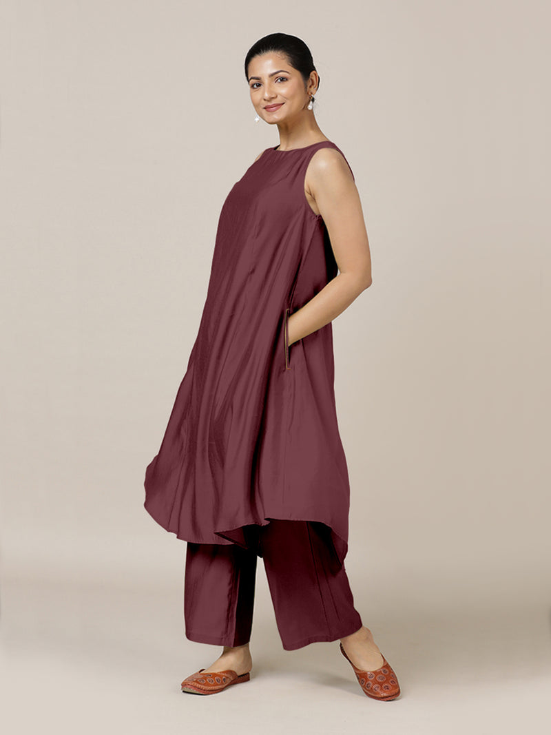 Anoki x Rozaana | A Line Kurta in Deep Maroon with Thread Work | Coords or Only Kurta-Binks