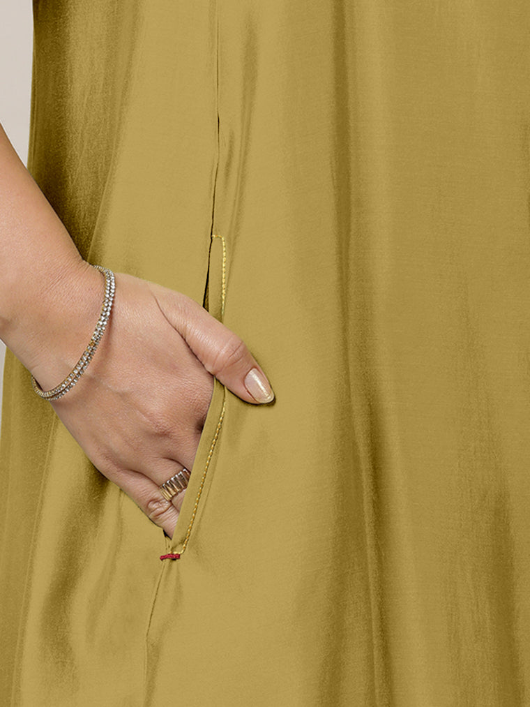 Anoki x Rozaana Kurta, in Yellow Viscose, featuring sleeveless and boat neckline, made for daily & work (view 3).