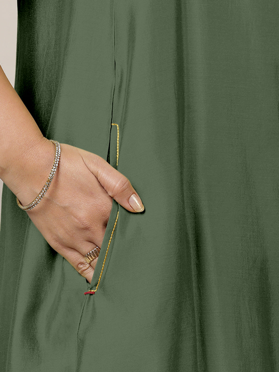 Anoki x Rozaana Kurta, in Green Viscose, featuring sleeveless and boat neckline, made for daily & work (view 3).