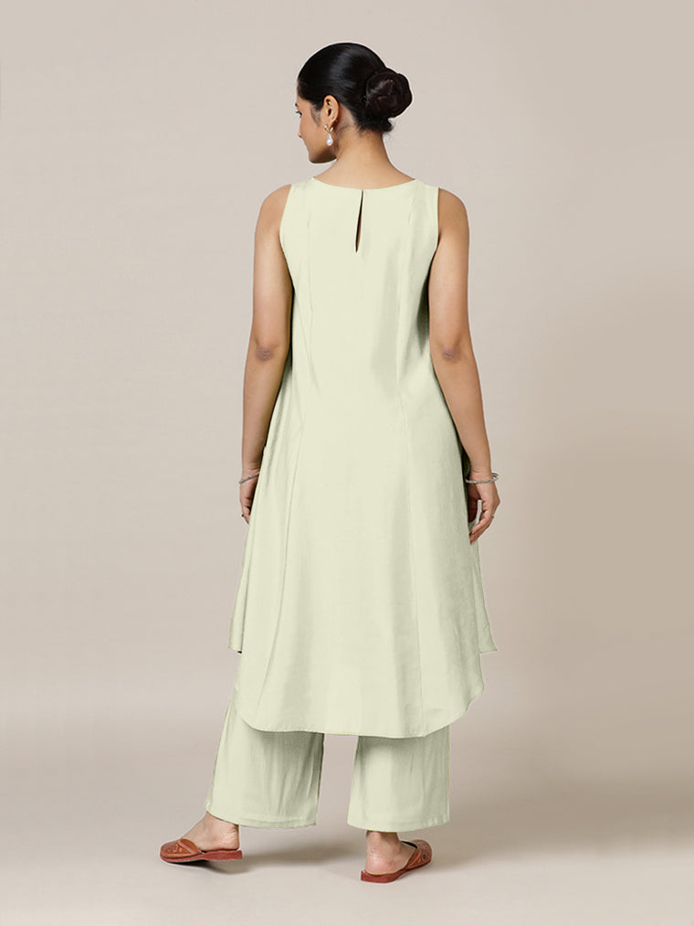 Anoki x Rozaana Kurta, in Cream Viscose, featuring sleeveless and boat neckline, made for daily & work (view 2).