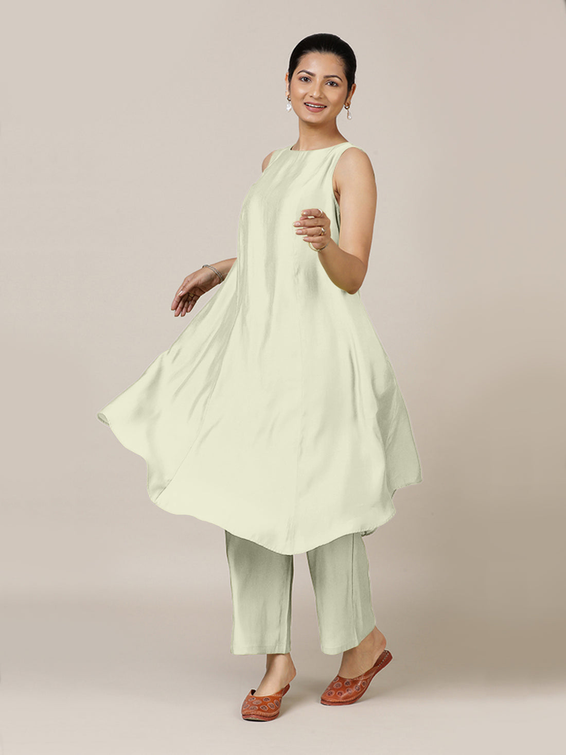 Anoki x Rozaana Kurta, in Cream Viscose, featuring sleeveless and boat neckline, made for daily & work (view 6).
