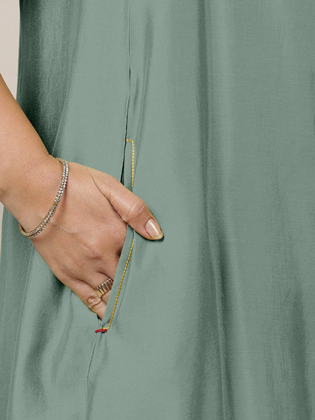 Anoki x Rozaana Kurta, in Green Viscose, featuring sleeveless and boat neckline, made for daily & work (view 3).
