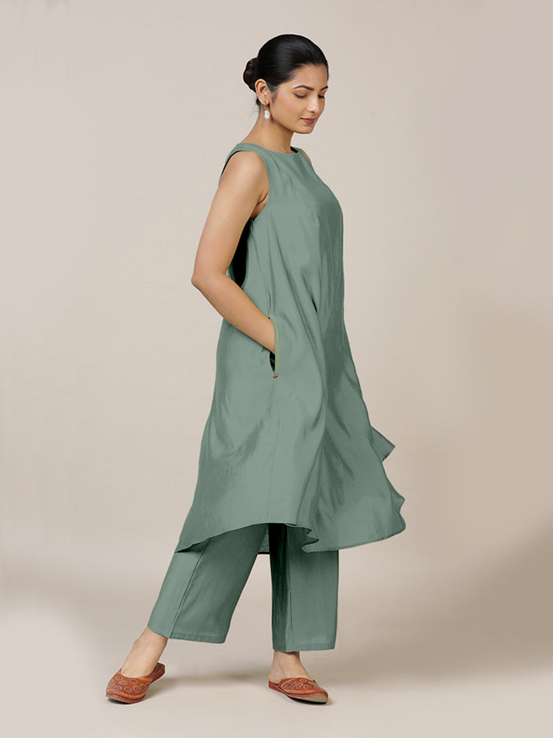 Anoki x Rozaana | A Line Kurta in Mint Green with Thread Work | Coords or Only Kurta-Binks