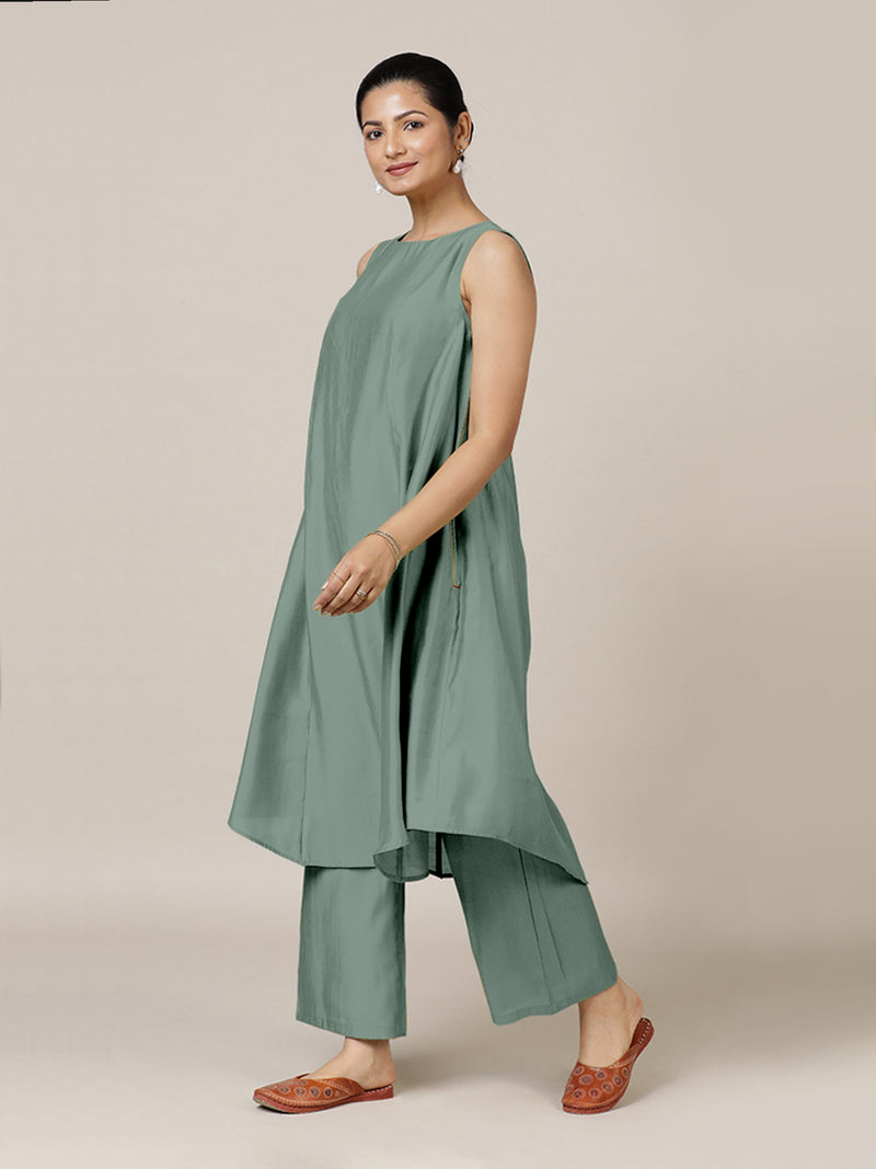 Anoki x Rozaana | A Line Kurta in Mint Green with Thread Work | Coords or Only Kurta-Binks