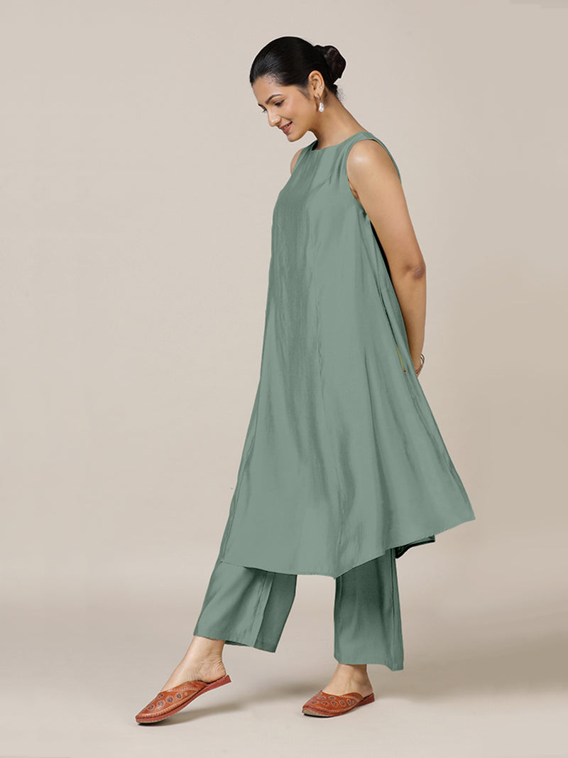 Anoki x Rozaana | A Line Kurta in Mint Green with Thread Work | Coords or Only Kurta-Binks