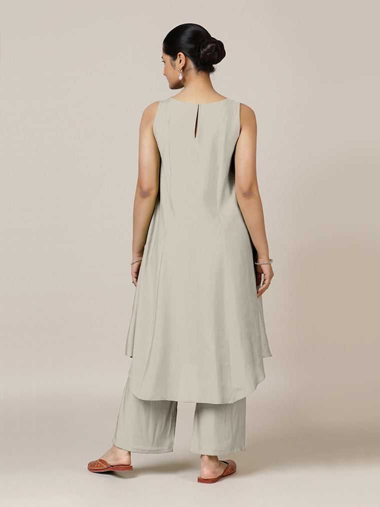 Anoki x Rozaana Kurta, in Grey Viscose, featuring sleeveless and boat neckline, made for daily & work (view 2).