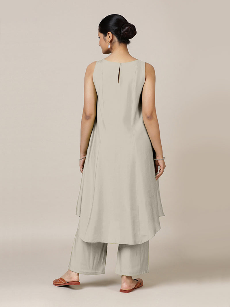 Anoki x Rozaana | A Line Kurta in Oyster Grey with Thread Work | Coords or Only Kurta-Binks