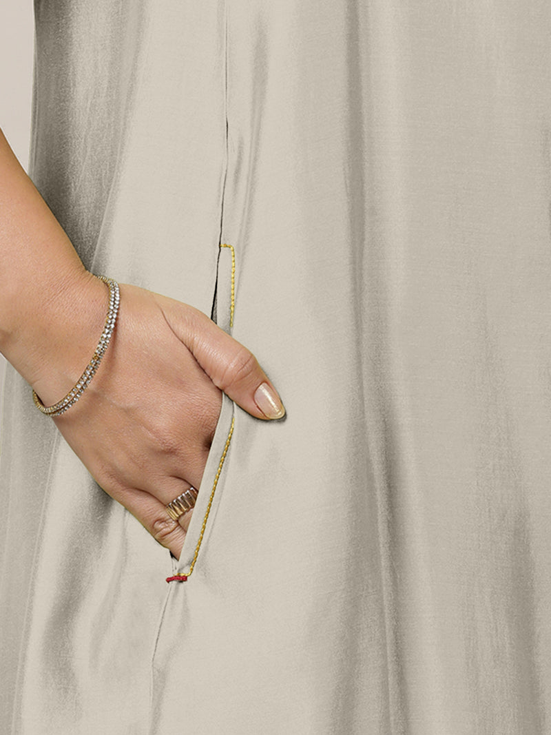 Anoki x Rozaana | A Line Kurta in Oyster Grey with Thread Work | Coords or Only Kurta-Binks