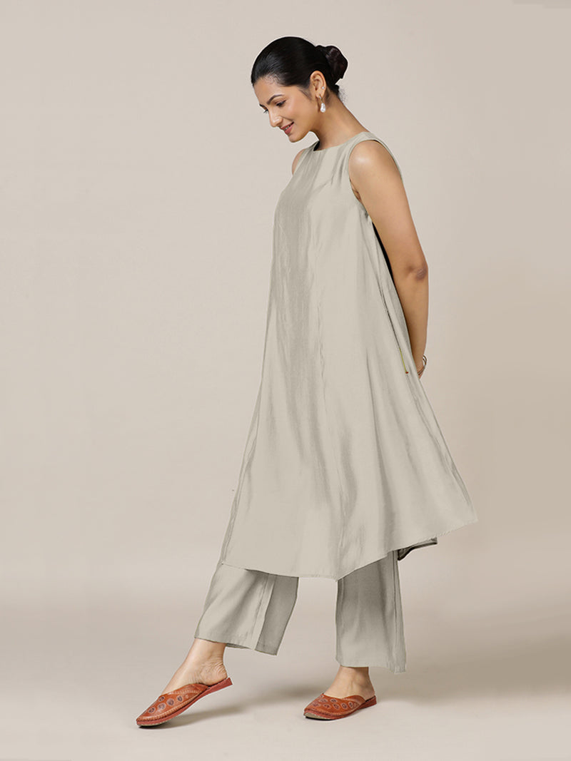 Anoki x Rozaana | A Line Kurta in Oyster Grey with Thread Work | Coords or Only Kurta-Binks