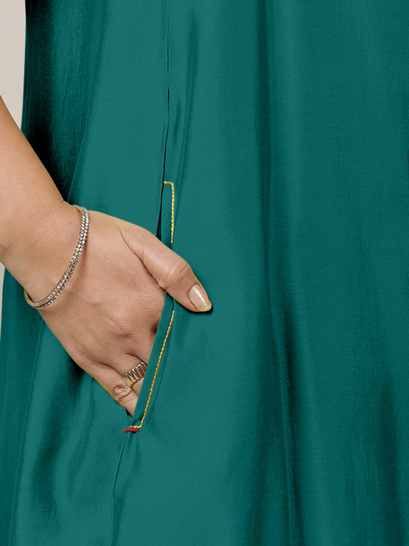 Anoki x Rozaana | A Line Kurta in Peacock Green with Thread Work | Coords or Only Kurta-Binks