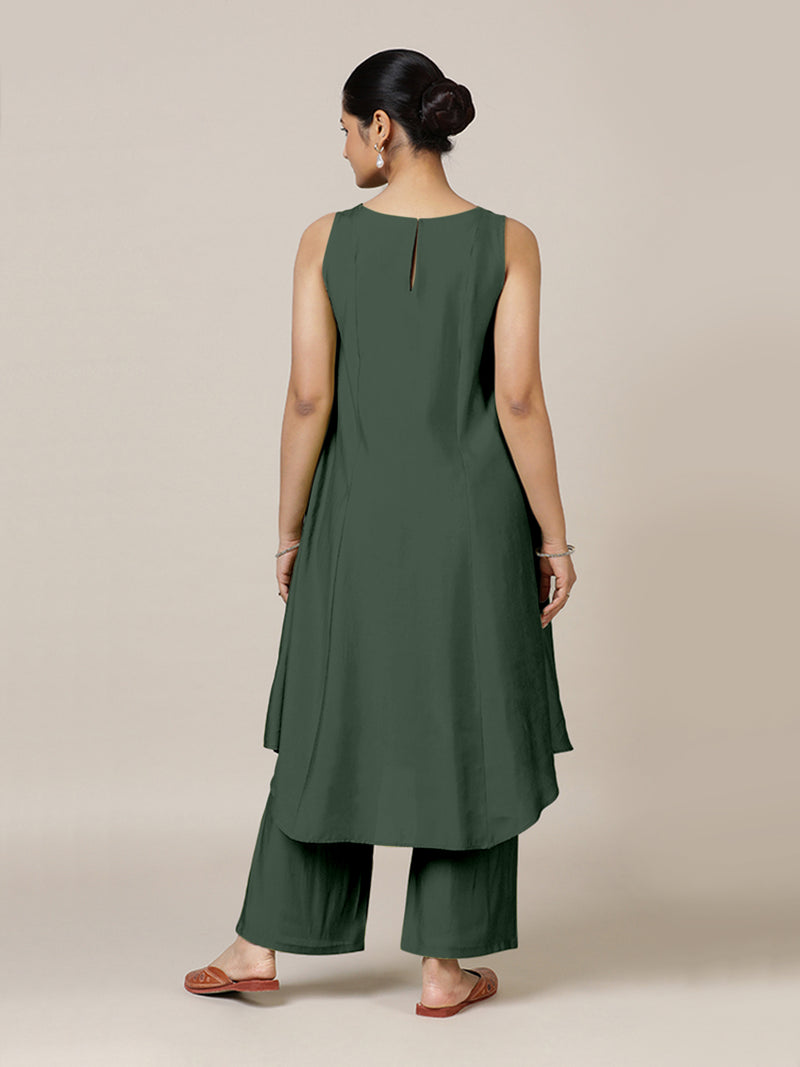Anoki x Rozaana | A Line Kurta in Pine Green with Thread Work | Coords or Only Kurta-Binks