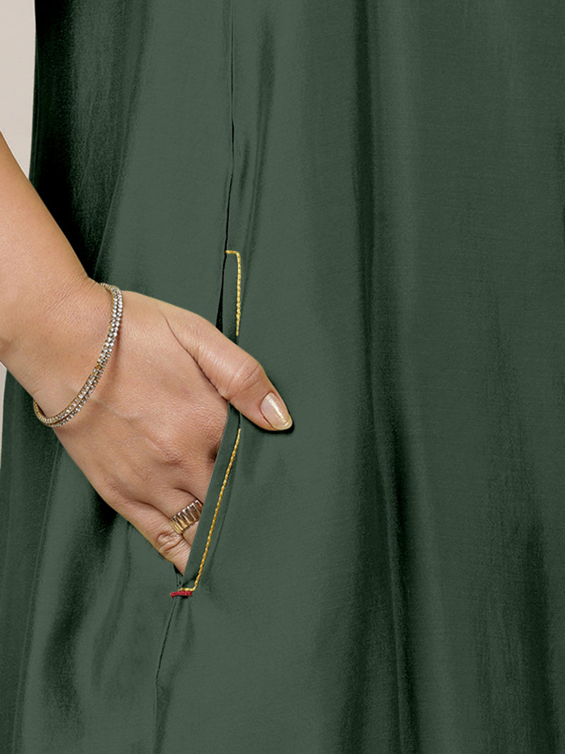 Anoki x Rozaana | A Line Kurta in Pine Green with Thread Work | Coords or Only Kurta-Binks