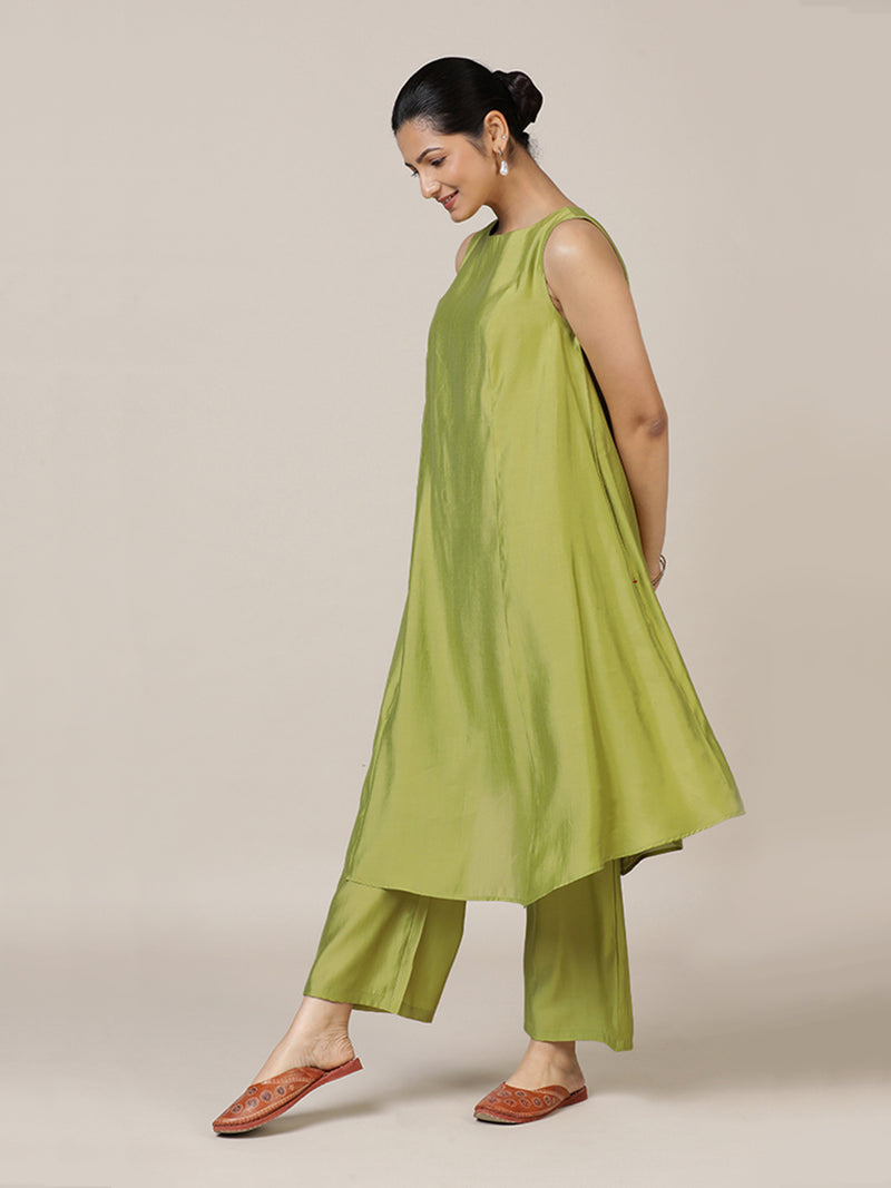 Anoki x Rozaana | A Line Kurta in Pista Green with Thread Work | Coords or Only Kurta-Binks