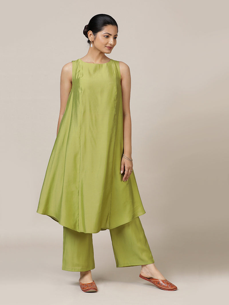 Anoki x Rozaana | A Line Kurta in Pista Green with Thread Work | Coords or Only Kurta-Binks