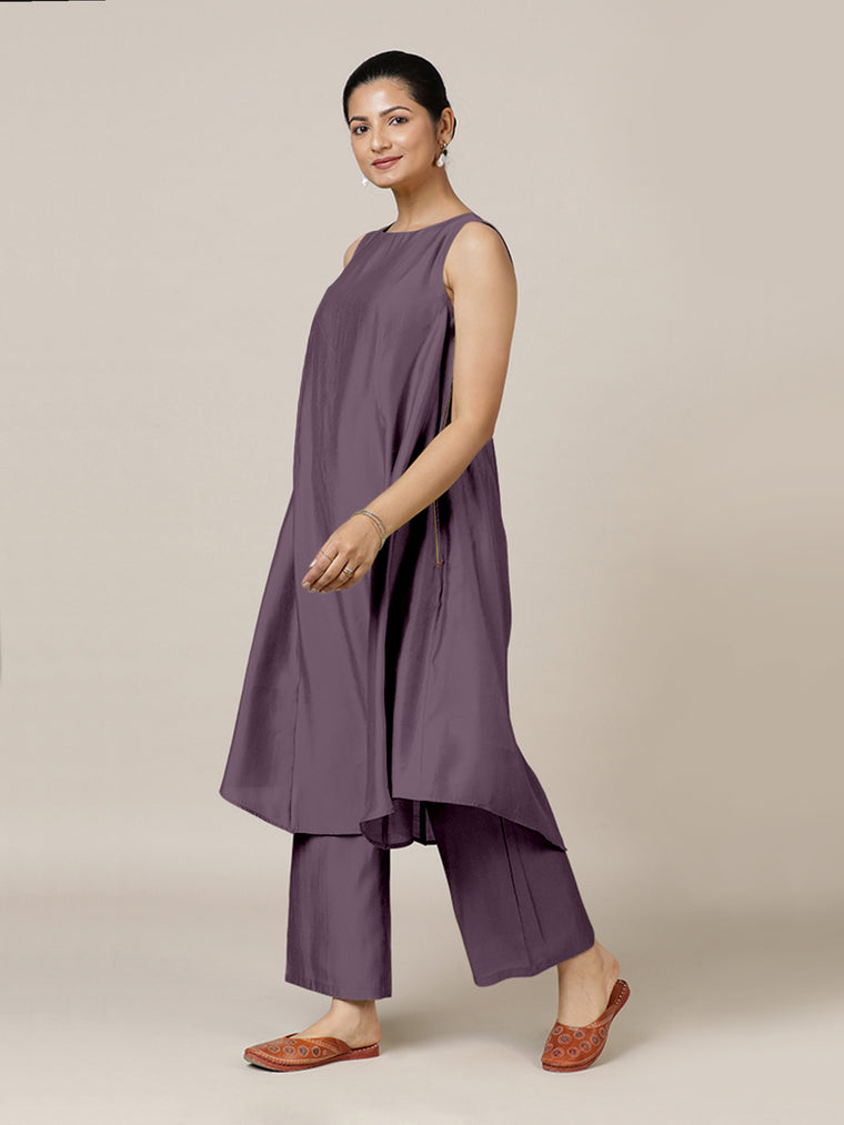 Anoki x Rozaana Kurta, in Purple Viscose, featuring sleeveless and boat neckline, made for daily & work.