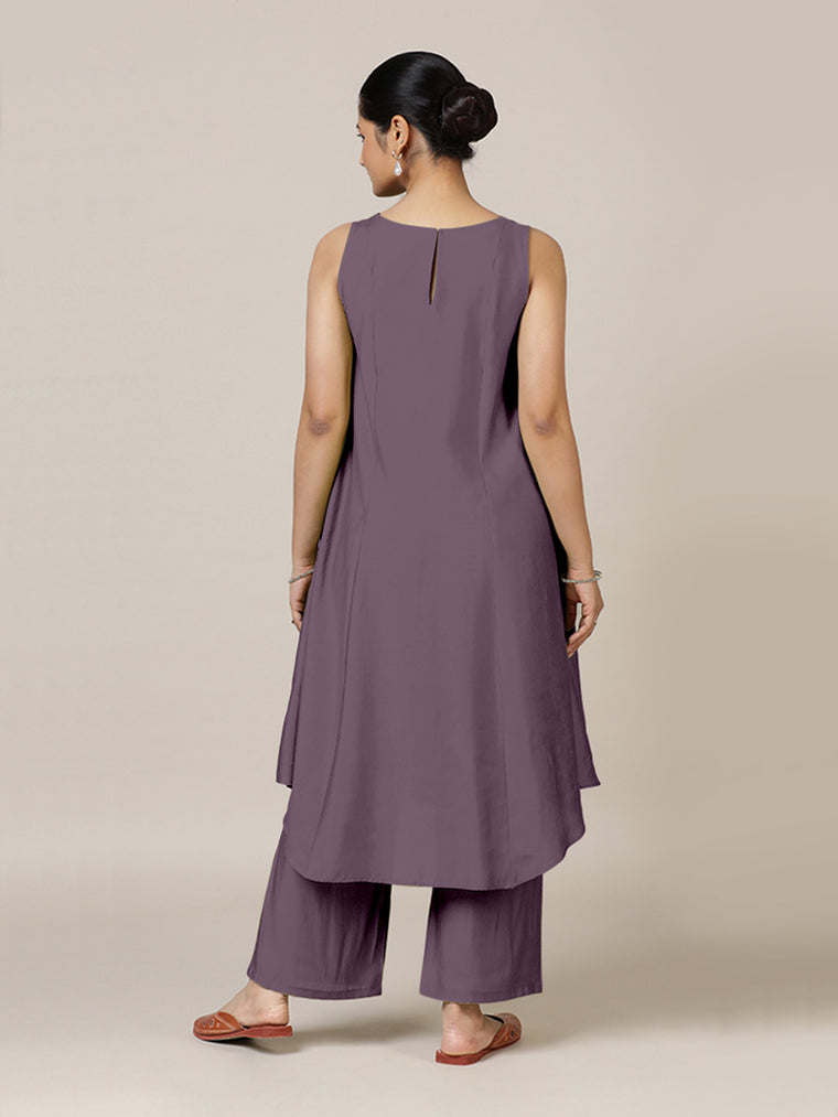 Anoki x Rozaana Kurta, in Purple Viscose, featuring sleeveless and boat neckline, made for daily & work (view 2).