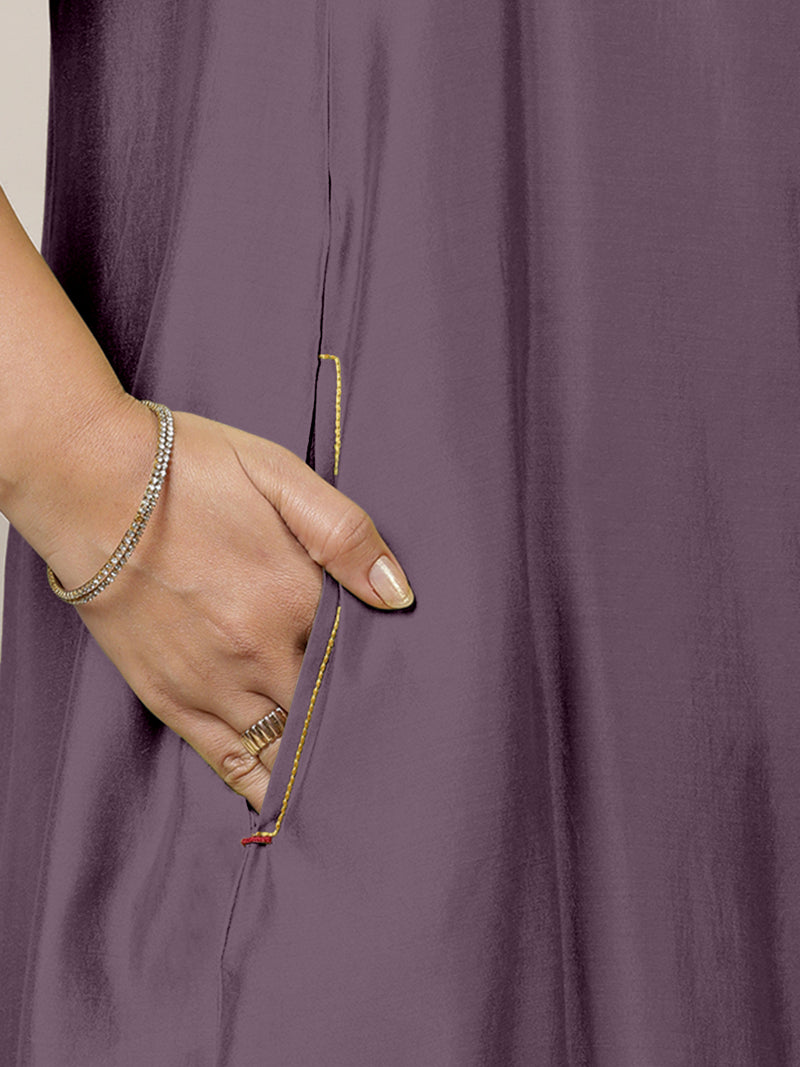 Anoki x Rozaana | A Line Kurta in Purple Mauve with Thread Work | Coords or Only Kurta-Binks