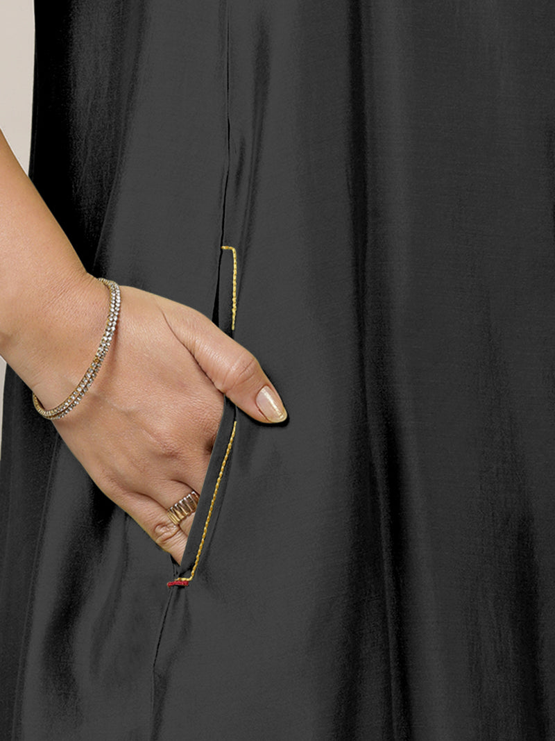 Anoki x Rozaana | A Line Kurta in Raven Black with Thread Work | Coords or Only Kurta-Binks