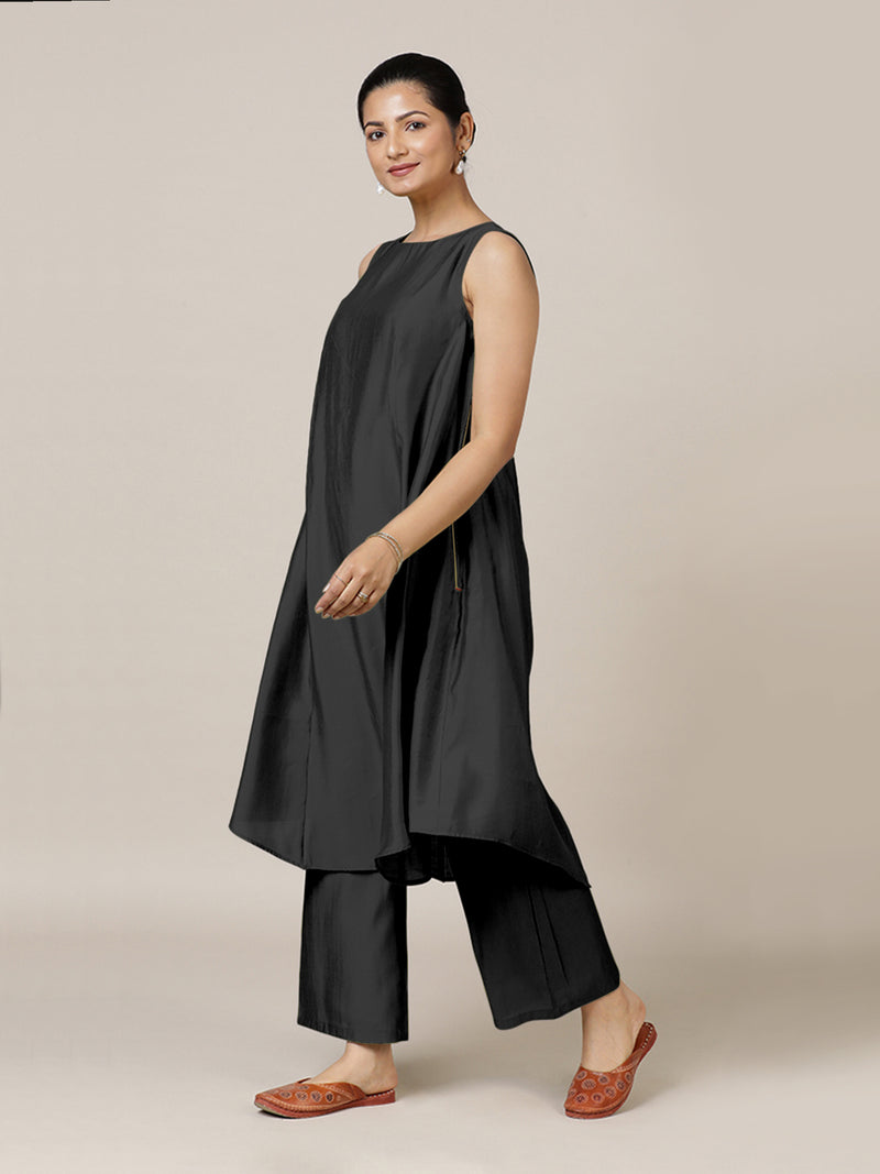 Anoki x Rozaana | A Line Kurta in Raven Black with Thread Work | Coords or Only Kurta-Binks