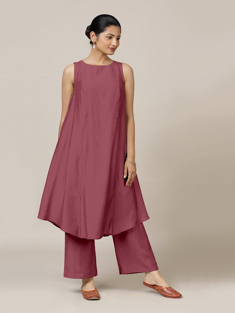 Anoki x Rozaana Kurta, in Pink Viscose, featuring sleeveless and boat neckline, made for daily & work.
