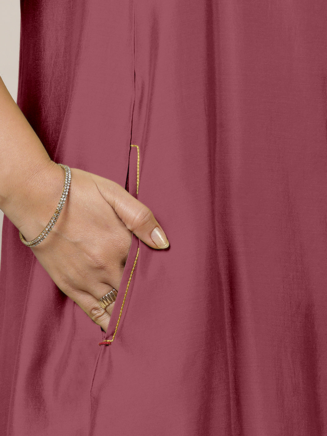 Anoki x Rozaana Kurta, in Pink Viscose, featuring sleeveless and boat neckline, made for daily & work (view 3).