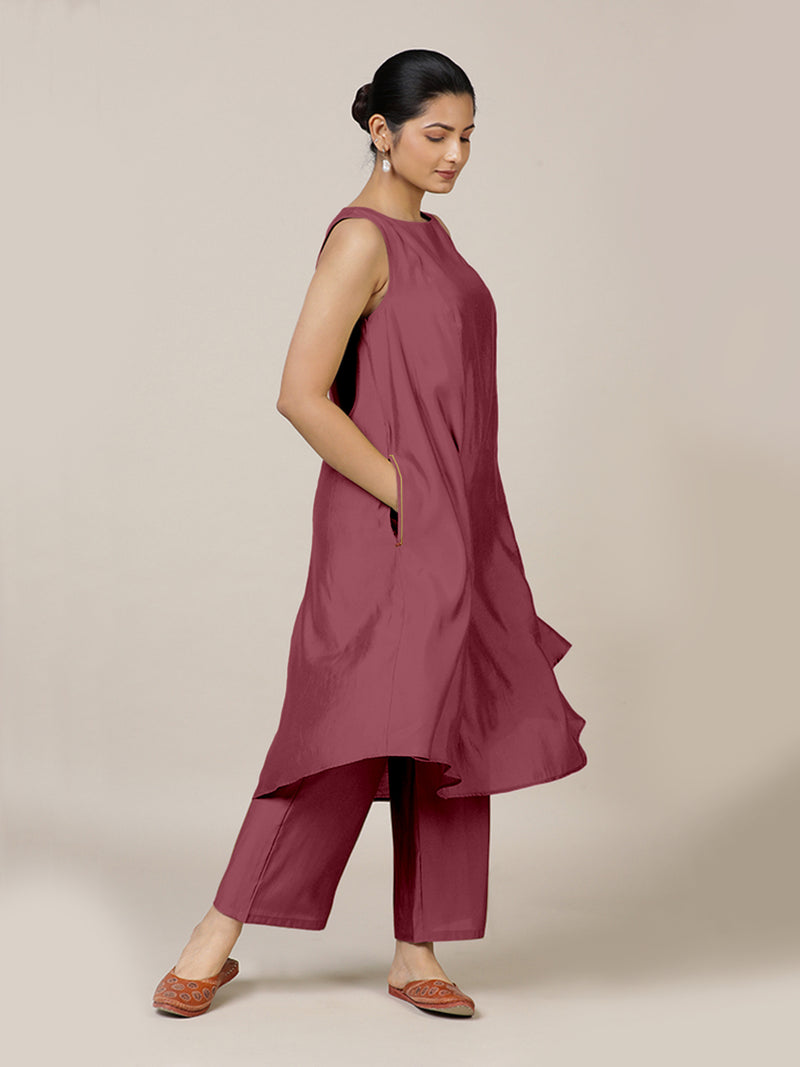 Anoki x Rozaana | A Line Kurta in Rose Pink with Thread Work | Coords or Only Kurta-Binks