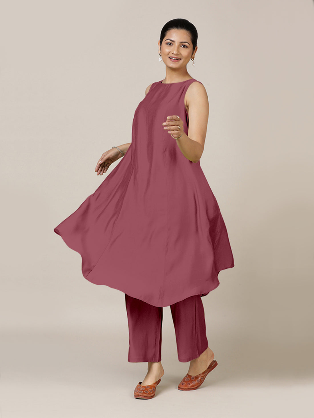 Anoki x Rozaana Kurta, in Pink Viscose, featuring sleeveless and boat neckline, made for daily & work (view 6).