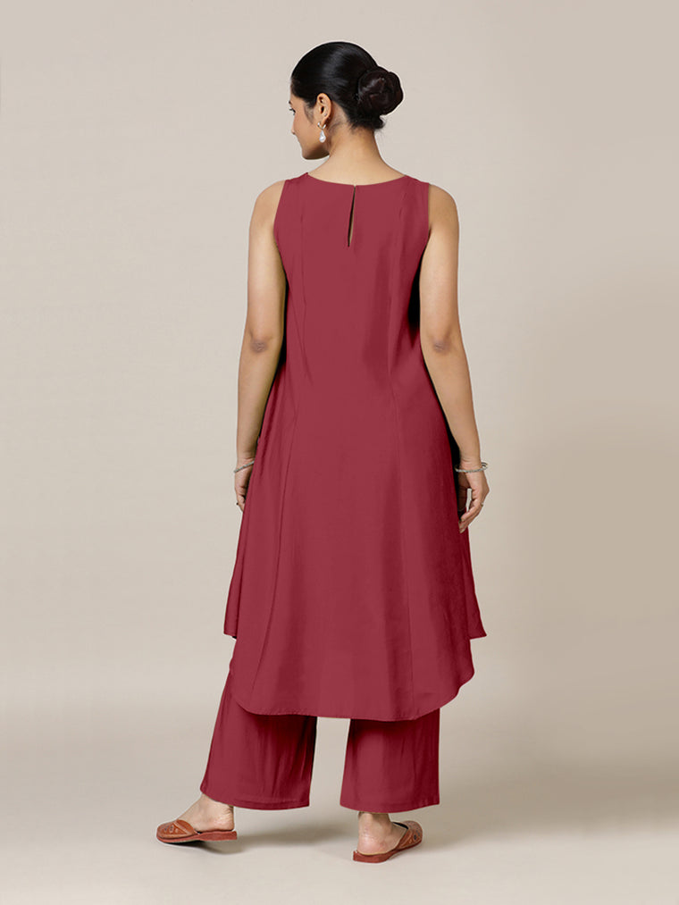 Anoki x Rozaana Kurta, in Red Viscose, featuring sleeveless and boat neckline, made for daily & work (view 2).