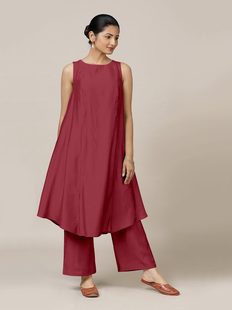 Anoki x Rozaana | A Line Kurta in Scarlet Red with Thread Work | Coords or Only Kurta-Binks