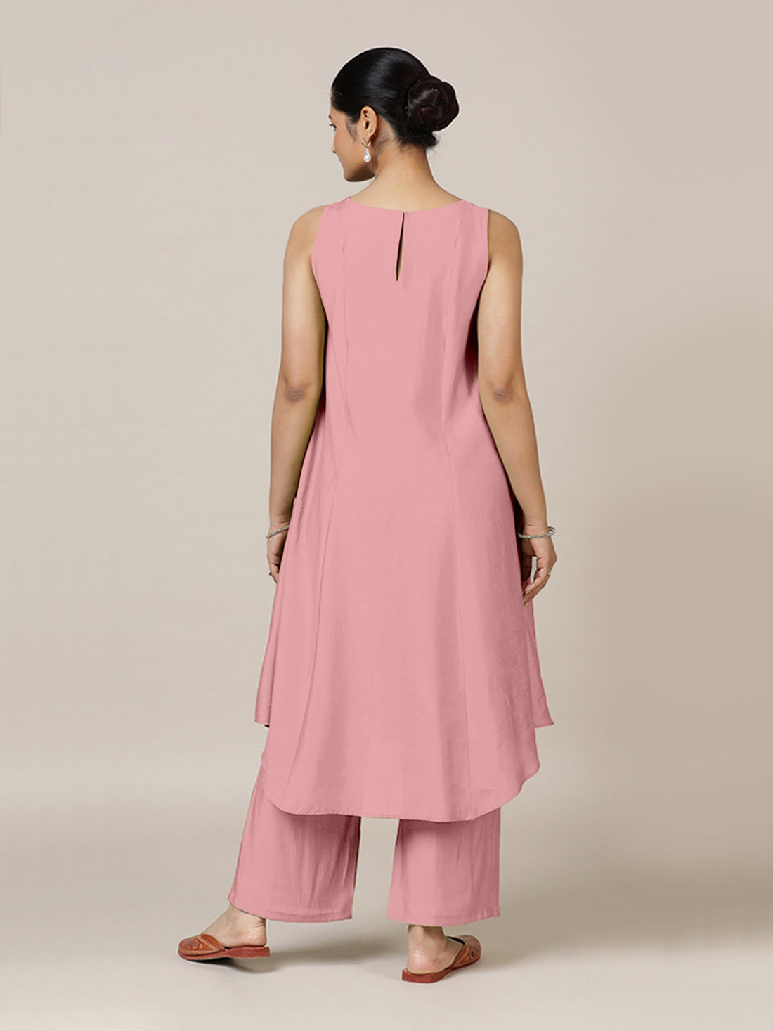 Anoki x Rozaana Kurta, in Pink Viscose, featuring sleeveless and boat neckline, made for daily & work (view 2).