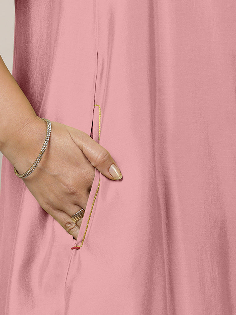 Anoki x Rozaana Kurta, in Pink Viscose, featuring sleeveless and boat neckline, made for daily & work (view 3).