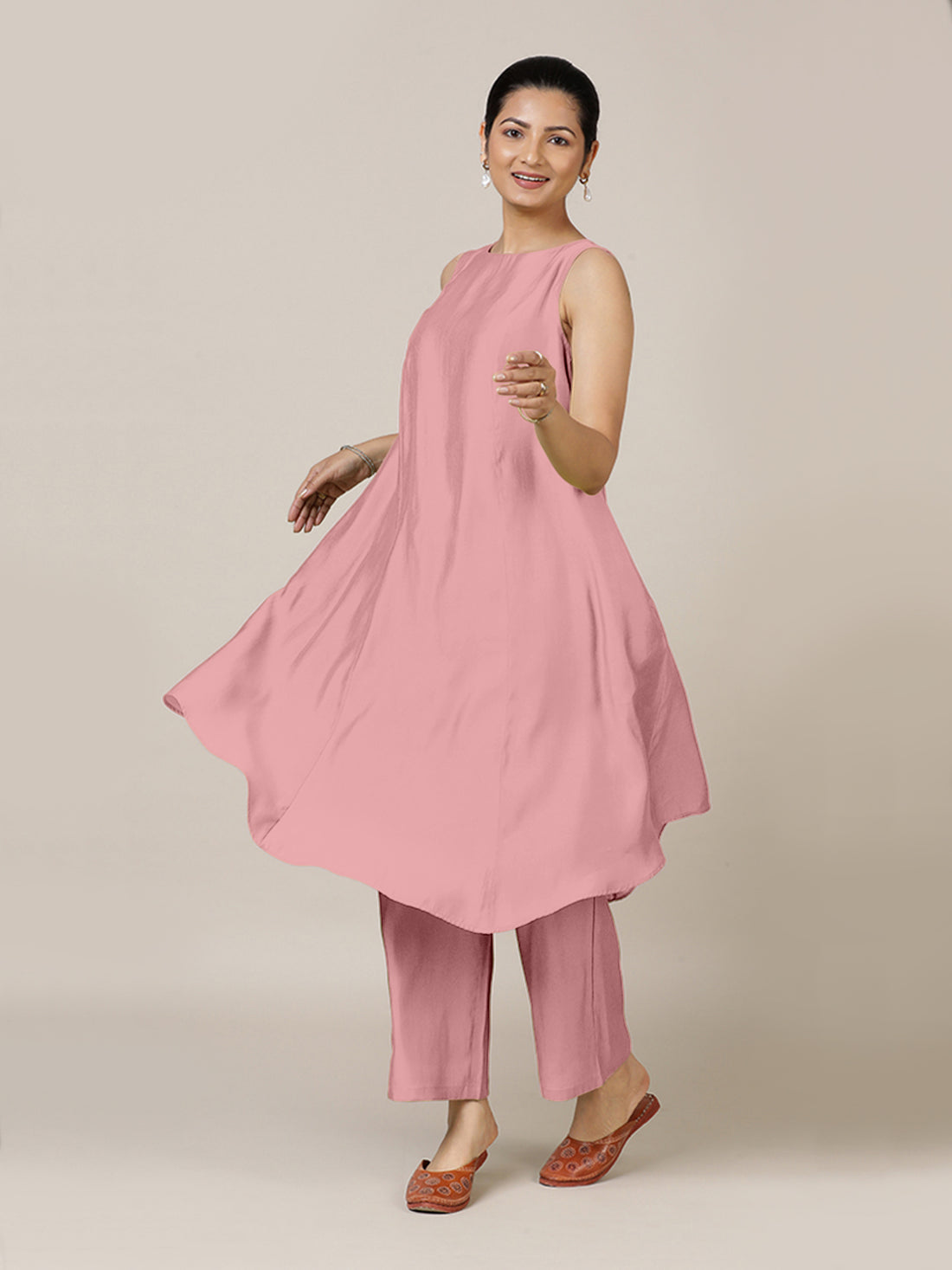 Anoki x Rozaana Kurta, in Pink Viscose, featuring sleeveless and boat neckline, made for daily & work (view 5).